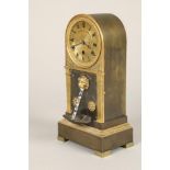 A good French bronze fountain mantel clock, brass dial with Roman numerals, engraved Chappe. A.