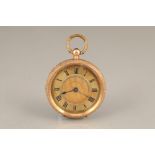 Ladies 14ct gold open faced pocket watch, with Roman numerals and engraved outer case. Total