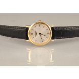 Ladies 18 carat gold Longines wrist watch with original black leather wrist strap with gold