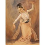 Ngwe Gaing (Burmese 1901 - 1967) Framed watercolour, signed 'Burmese Dancer' 39cm x 25.5cm