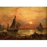 Sam Bough RSA (Scottish 1822-1878) Framed oil on board, signed 'Moored Sailing Ships' 16cm x 21cm