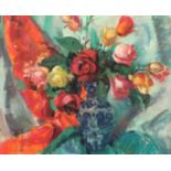 Lena Alexander (Scottish 1899-1983) ARR Framed pastel, signed 'Roses in a Spanish Vase' 50cm x 60cm