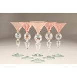 Set of six Venetian hand blown glasses, each glass has a coloured glass animal encased in the