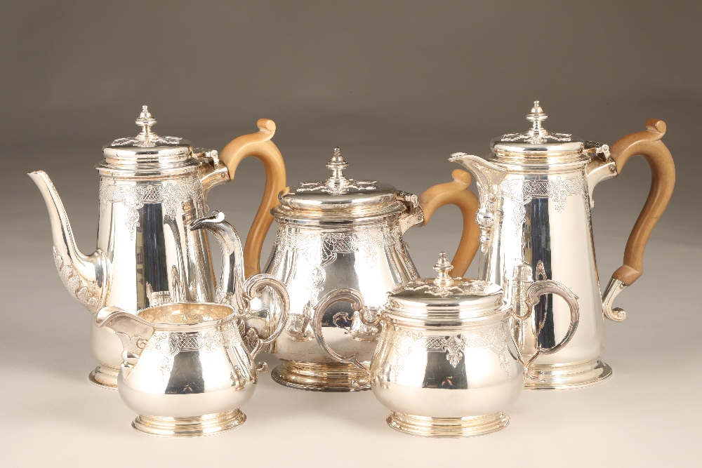 Five piece silver tea and coffee service by Mappin and Webb Ltd, assay marked 1962. Total weight