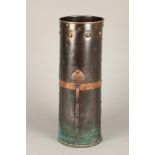 Arts & Crafts copper stick stand, cylindrical form. 59cm high