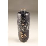 Japanese cloisonne vase, dark blue ground decorated with a sparrow singing in a flowering prunus.