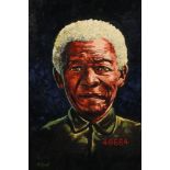 Graham McKean ARR Framed oil on board, signed 'Portrait of Nelson Mandela' 53cm x 38cm