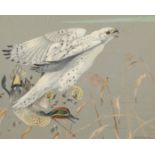 Ralston Gudgeon (1910-1984) ARR Framed watercolour, signed 'Gyrfalcon with Teal Drake' 49cm x 60cm