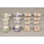 Two sets of six piece Coalport bone china miniature tea sets; cup, saucer, plate, sugar, cream and