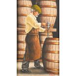 Graham McKean ARR Set of four framed oils on board, signed 'The Distillers' 48cm x 25cm