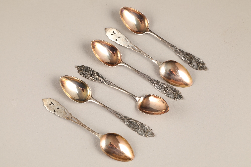 Boxed set of six Finland 813H silver tea spoons, handles pierced in the form of pine branches with