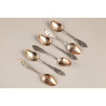 Boxed set of six Finland 813H silver tea spoons, handles pierced in the form of pine branches with