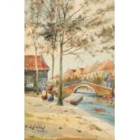 F Van Vollen (Dutch early 20th century) Gilt framed watercolour, signed 'Delft' 35cm x 24cm