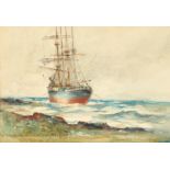 James McMaster RSW RBA (Scottish 1856-1913) Gilt framed watercolour, signed 'The Ship Mieran Ashore'
