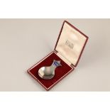 Edward VIII coronation silver caddy spoon, circular hammered bowl and blue enamelled coronet