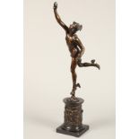 Bronze figure of Mercury, flying in the gusts of wind from the mouth of Boreas. Fixed to a black