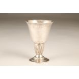 Mappin and Webb silver goblet, celtic bordered stem and stepped circular foot, assay marked London