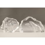 Six large Swedish glass wildlife paper weights by Mats Jonasson, including; Polar Bear 15cm long