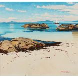 Frank Colclough ARR Framed oil on board, signed 'The Treshnish Isles From Iona' 49cm x 50cm