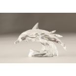 Swarovski crystal figure, Dolphins, boxed. 12cm long 7.5cm high