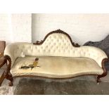 Victorian mahogany framed button backed settee, 220 cm long