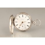 Victorian hunter silver cased pocket watch by Samuel Quilliam, Liverpool, white enamel dial, seconds