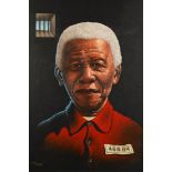 Graham McKean ARR Framed oil on board, signed 'Portrait of Nelson Mandela' 69cm x 51cm