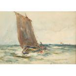 James McMaster RSW RBA (Scottish 1856-1913) Gilt framed watercolour, signed 'The First Boat' 17cm