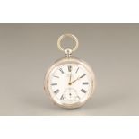 Open faced silver cased pocket watch, key wind, white enamel dial, subsidiary dial, gilt hands