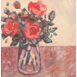 Moira Kelman ARR Framed oil on board, monogram 'Red Roses' 29cm x 29cm