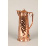 Copper art nouveau ewer and lid