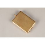 9 carat gold vesta case, rectangular shape with engine turned decoration and thumb ring attachment