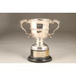 Twin handled silver trophy with plinth, 'Ayr Flower Show, The Milroy Trophy; Birmingham 1959.