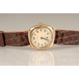 Gents 1940's vintage 9 carat gold Pierce wrist watch, subsidiary seconds dial, brown leather