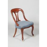 Set of eight Victorian mahogany framed dining chairs, with blue upholstered seats
