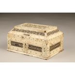 Early 19th century Russian carved ivory/bone box, dated 1821. 21.5cm long, 15cm wide, 11.5cm high