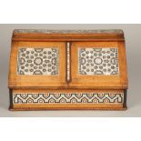 19th/20th century Turkish stationery box, inlaid with mother of pearl geometric pattern border. 50cm