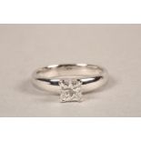 Diamond solitaire ring, a one carat princess cut diamond set in 18 carat white gold