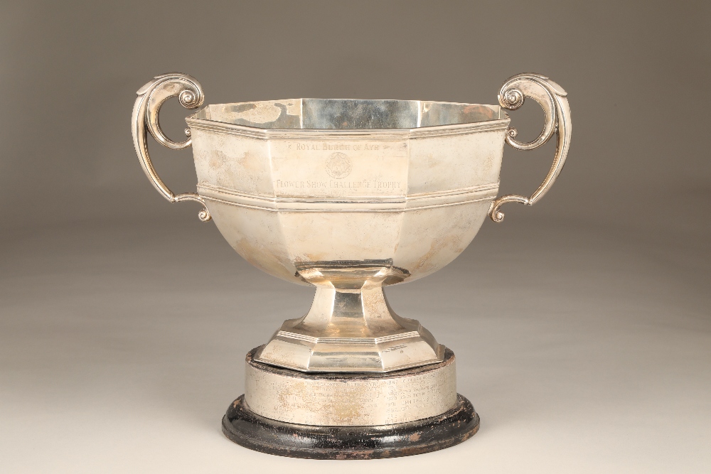 Large twin handled silver trophy, 'Royal Burgh of Ayr Flower Show Challenge Trophy 1960; London