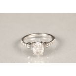 Ladies platinum solitaire diamond ring, set with 1.5 carat brilliant cut oval shaped diamond,