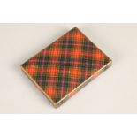 Mauchline tartan ware box, Caledonia tartan, velvet lined interior. 11cm long, 8.5cm wide 1.5cm