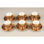 Twelve piece Royal Crown Derby coffee set, six coffee cans and six saucers, imari pattern