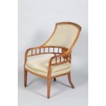 Pair of Edwardian rosewood armchairs, green upholstery with olive green trim. Inlaid panel with a