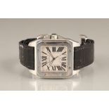Cartier santos 100 gents stainless steel wristwatch, square dial with black Roman numerals on a