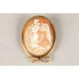 Large yellow metal mounted cameo brooch, oval form, carved heraldic angel. Total weight 18.5g.