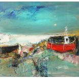 Nael Hanna (Scottish/Iraqi born 1959) ARR Framed oil on board, signed 'Red Boat, West Coast