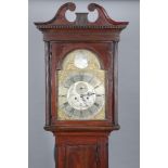 Scottish Victorian mahogany long cased clock, brass and silvered dial by J Stirrat, Kilwinning,