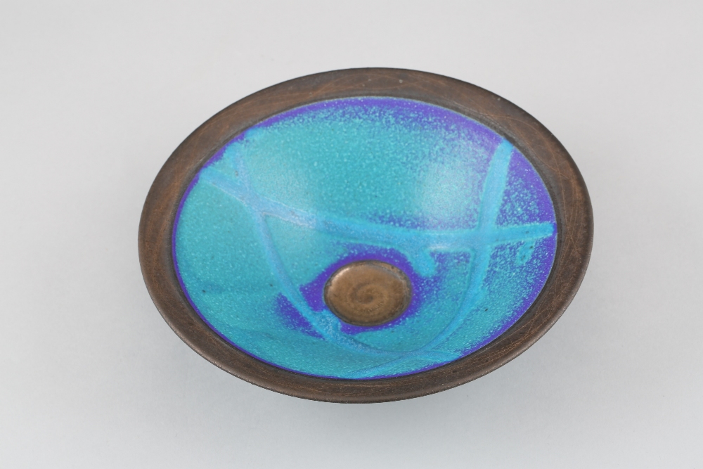 20th century conical studio pottery bowl, royal blue glaze with a heavy overlay of sky blue. 18cm - Image 2 of 3