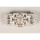 Diamond encrusted double clip brooch set with twenty baguette cut diamonds with one hundred and four