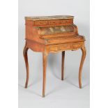 19th century French style cylinder bureau, rosewood with gilt metal gallery and mounts, frieze